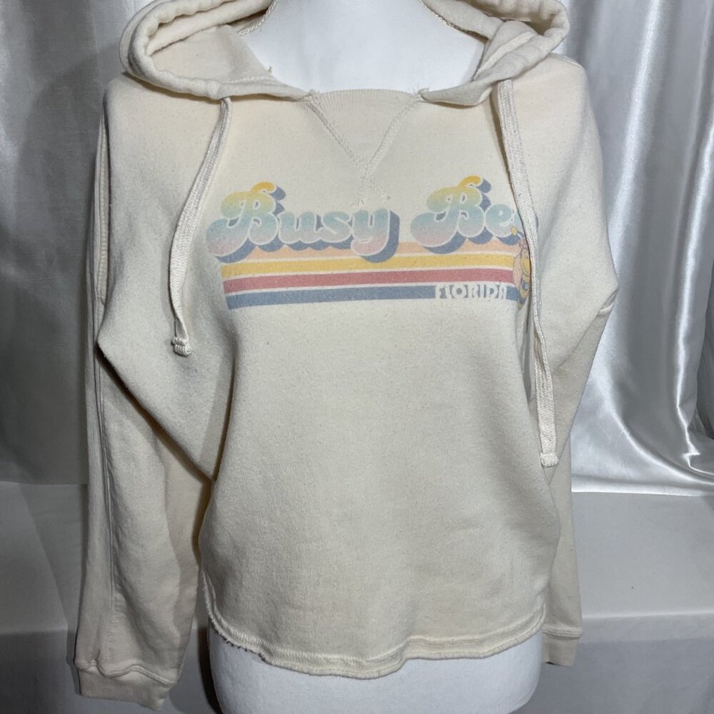 Vintage Busy Bee Florida Hoodie Sweatshirt Cream Pullover With Drawstrings size